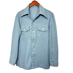 70’s Leisure Disco Jacket Powder Blue Polyester Vintage Medium